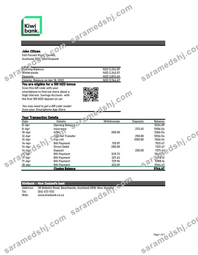 New Zealand Kiwibank statement xls